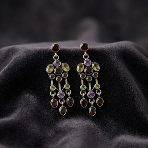 Geometric Chandelier <b>Earrings</b> Women's Bohemia Style Tibetan Silver Amethyst Multi-Gemstone Alloy Jewelry Party Fashion <b>Earrings</b> - Product Image 1