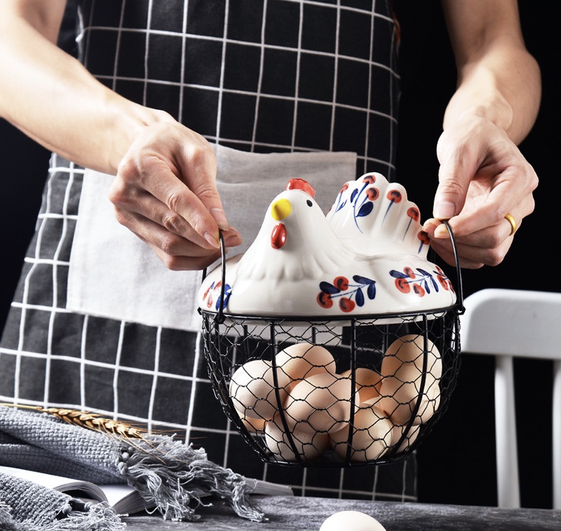 Ручной росписью для овощей и фруктов корзина кухонная железная корзина для хранения керамика корзина для яиц