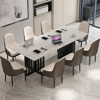Table à manger YOULEFAN moderne, luxe léger, écologique, durable, en pierre frittée, base en métal noir, grande taille, pour bureau, hôtel, villa