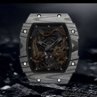 Oriental Dragon Tiger Barrel Creux Étanche Mécanique Montre Homme 42mm Lumineux Squelette Montre Automatique