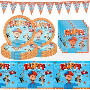 Decoración para Fiesta de Cumpleaños de Blippi: Platos, Vasos, Pancarta, Adorno para Pastel, Banderín, Tarjeta de Invitación, Bolsa de Regalo, Globos - Product Image 1