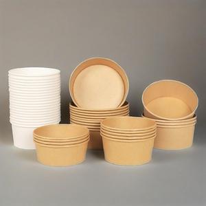 Solid white coated paper Commercial takeaway <b>containers</b> Food grade disposable Round paper bowls - Product Image 4