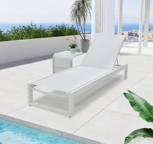 Modern Mesh Fabric Sun Lounger com moldura de alumínio para Praia Jardim Pátio Hotel Park Villa inclui Correio Embalagem Sunlounger