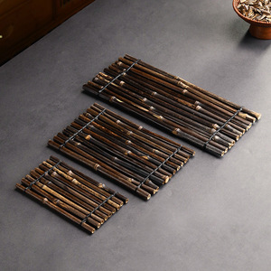 Bandeja de té de bambú hecha a mano, rectangular, estilo Wabi Sabi, tapete aislante del calor para mesa de preparación de té seco, base para taza de té, soporte para tetera - Product Image 4