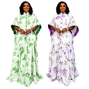 Vestidos Africanos Plus Size para Mulheres, Casuais e Elegantes, com Mangas em Forma de Morcego, Impressão Digital em Chiffon + Conjunto de Vestido Interno para Igreja - Product Image 1