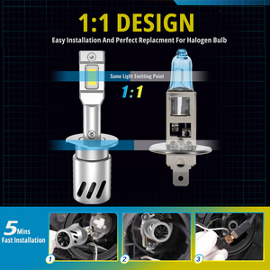 Mini H1 LED ánh sáng H7 H11 Sương Mù Ánh sáng độ sáng cao xe đèn pha Bóng đèn 6500K Nhiệt độ màu Hệ thống quạt làm mát mới cho phù hợp - Product Image 3