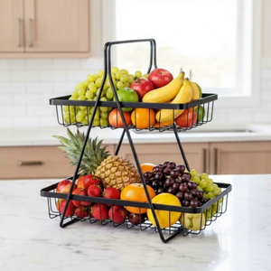 2 Tier Metal Fruit <b>Basket</b> Stand Black Iron Wire <b>Storage</b> Rack for Kitchen Countertop - Product Image 1