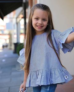 Ensemble 2 pièces d'été pour fille : Chemise rayée à volants et veste en jean ajouré pour bébé, tenue d'automne pour filles - Product Image 3