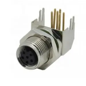 Conector de montaje en panel de ángulo hembra de código M8 A, contactos de soldadura por inmersión de 6 pines IP67 M10X1.0, conector de PCB de montaje frontal M8