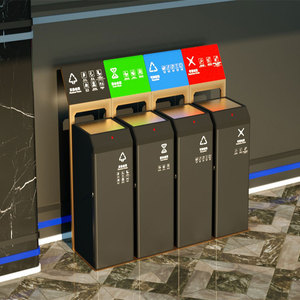 Biểu tượng tùy chỉnh 4 ngăn chất thải lon sân bay lớn tái chế <span class=keywords><strong>bin</strong></span> với thép mạ kẽm lót bên trong - Product Image 3