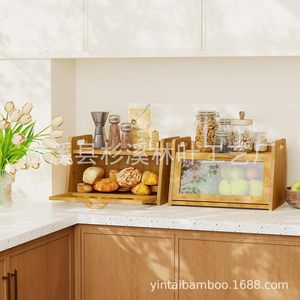 Boîte de rangement pour pain en bambou avec porte en verre, étagère de cuisine pour baguettes et pâtisseries - Product Image 3