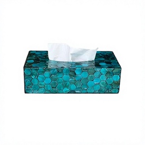 Elegant Square <b>Mother</b> Pearl Wood Eco Friendly Polished Finish Tissue <b>Box</b> Stylish Durable Holder Home Office Living Room Tabletop - Product Image 1