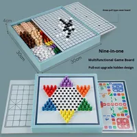 Jeu de société multifonctionnel en bois pour enfants : Dames, Jeu d'échecs volant, Backgammon, Nine-In-A-Row - Cadeau pour enfants
