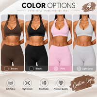 Haut de sport GM pour femme, dos nu, col halter, avec coussinets amovibles, respirant, extensible, pour yoga et fitness, avec logo personnalisé, soutien-gorge de sport à col en V