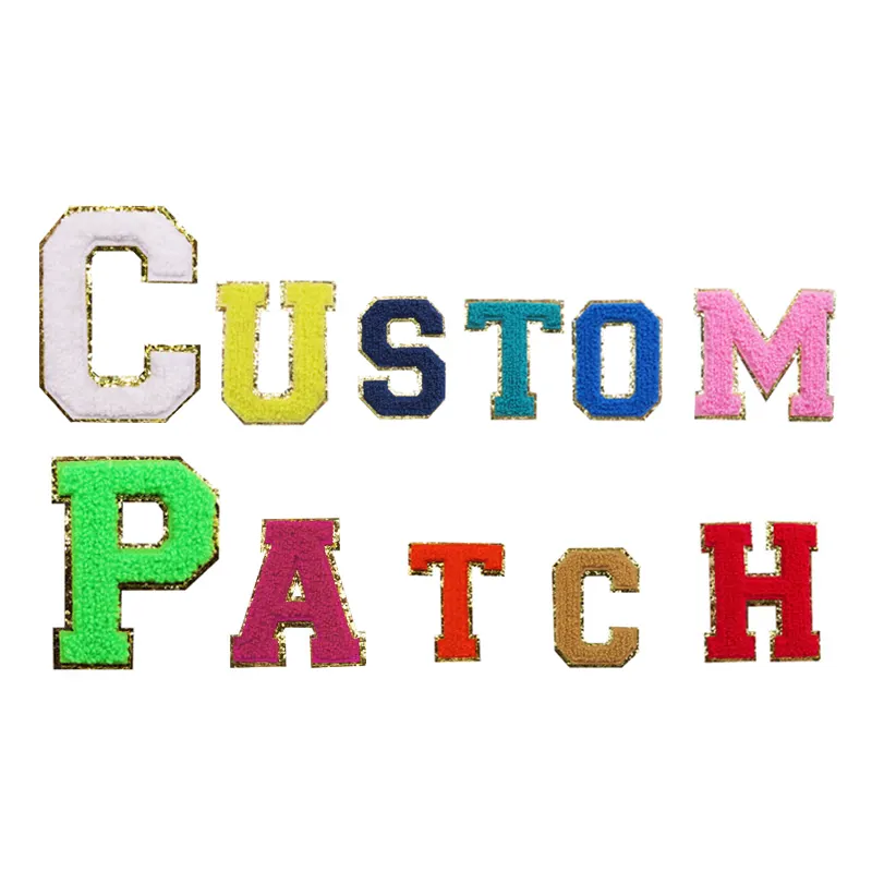 Patches Custom Embroidery Chenille Glitter Letter Iron On Designer Chenille Glitter Letter Patch For Clothing