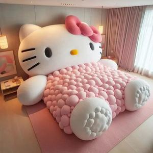 Meubles de <span class=keywords><strong>chambre</strong></span> à coucher de luxe Hello Kitty Lit Home Queen Cama King Size Lit Cadre Up-Holstered Lits pour enfants pour les filles Bett Lit Complet - Product Image 5