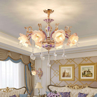 Lampe suspendue élégante de style français moderne pour chambre à coucher, lustre européen à bougies, luminaire suspendu en verre cristal LED pour villa, maison, salon