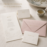 Invitation de mariage vintage pour jardin, carte personnalisée paysage gaufré, enveloppe florale gaufrée rose pâle pour événement de mariage
