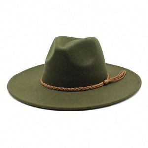 Sombreros Fedora de Jazz Personalizados para Hombre y Mujer, Colección Otoño-Invierno, con Borde Ancho y Borlas Trenzadas de Gamuza, para Fiestas - Product Image 6
