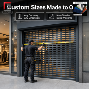 Porte à enroulement motorisée en aluminium avec grille de sécurité ventilée pour devanture de magasin - Product Image 2