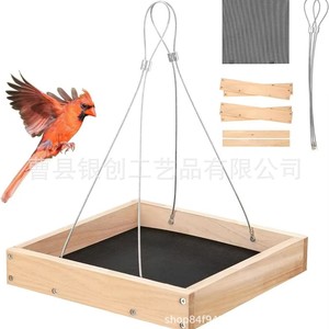 Mangeoire à oiseaux suspendue en bois, carrée, 1,6 pouces, durable, pour jardin et usage extérieur - Product Image 2