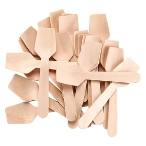 Factory Price 9.5Cm Disposable Natural Wood Birch Biodegradable Catering Cutlery Set Square Ice Cream Spoons