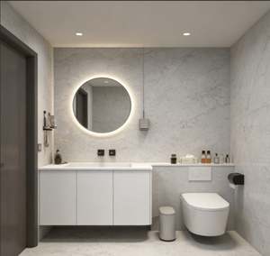 Meuble-lavabo de salle de bain moderne personnalisé, suspendu au mur, double vasque avec miroir anti-buée, éclairage LED, 52 pouces, projet hôtelier - Product Image 6