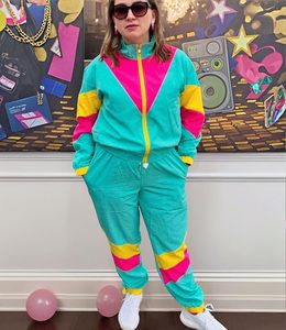 Ensemble de survêtement à manches longues pour femme Color Block 2 pièces 80s 90s - Product Image 2