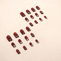 Uñas artificiales blancas y Burdeos con diamantes franceses, 24 unidades/caja, nuevo Acabado en polvo dorado brillante, uñas usables