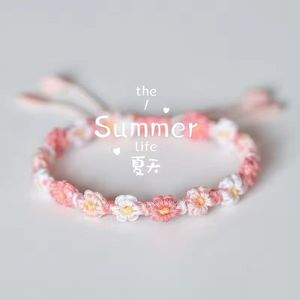 Boho Adjustable Macrame Floral String <b>Bracelet</b> Handmade Pastel Daisy Flower Braided <b>Bracelet</b> - Product Image 3