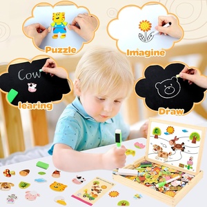 Set Educativo per Bambini con Oltre <span class=keywords><strong>100</strong></span> Pezzi: <span class=keywords><strong>Puzzle</strong></span> Multifunzione in Legno e Lavagna Cancellabile a Doppia Faccia con Tema Animali della Fattoria - Product Image 3