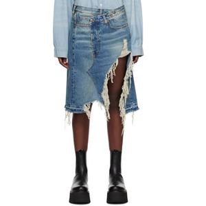 กระโปรงยีนส์สั้นสีน้ำเงินฟอกสไตล์ YK2 แบบไม่ยืด แต่งดีเทลขาดๆ ทั่วทั้งตัว สำหรับผู้หญิง - Product Image 2