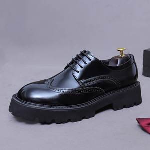 Version coréenne de chaussures en cuir verni à talons hauts, mocassins légers à bout rond en cuir véritable à semelle épaisse - Product Image 4