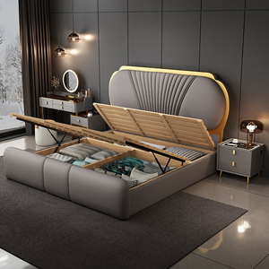 Muebles de Dormitorio de Madera de Lujo Más Vendidos, Cama de Cuero Suave, Estructura de Cama Doble Extra Grande con Juego de Colchón y Almacenamiento - Product Image 6