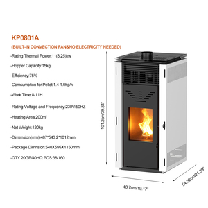 Poêle à granulés sans électricité, chauffage au granulés de bois de 11 kW pour usage intérieur, aucune prise secteur requise, chauffage efficace pour cabanes, garages - Product Image 3