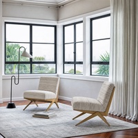 Fauteuil d'appoint de style mid-century |   Chaise longue de piscine géométrique sans accoudoirs en tissu tweed avec base en forme de Z pour terrasse de piscine