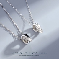 Collier de couple en argent sterling S925, motif bande de Möbius, pendentif boucle d'anneau, chaîne de clavicule tendance pour femme, passe-partout