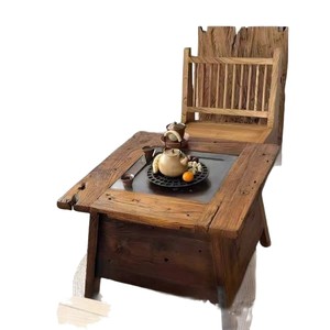 Mesa de té cuadrada de madera de olmo antiguo con almacenamiento para uso en exteriores - Product Image 5