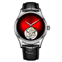 Montre de luxe chinoise à tourbillon, boîtier en acier inoxydable, cadran œil de léopard dégradé, bracelet en cuir tendance, verre saphir, étanche