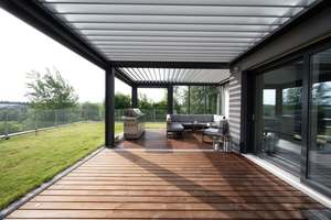 Meilleure vente <span class=keywords><strong>RAL</strong></span> <span class=keywords><strong>7016</strong></span> Pergola d'extérieur motorisée en <span class=keywords><strong>aluminium</strong></span> imperméable PVC Couverture de patio Gazebo Lumières LED Option pour terrasse - Product Image 5