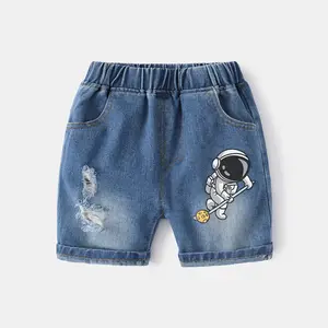 Baju Bayi Jeans Pendek Selutut, Celana Pantai Elastis Kartun Katun Denim Anak Laki-laki Musim Panas