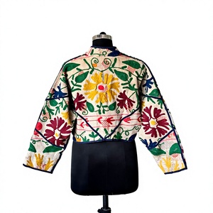 Vintage Floral Embroidered Breathable Cotton Shell <b>Short</b> Crop <b>Jacket</b> with Stand Collar for Women - Product Image 4