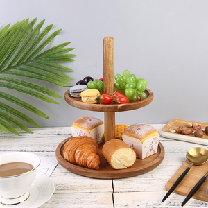 OEM Idealbamboo 2-Tier Round Acacia Wooden Cake Stand Laser Logo for <strong>Candy</strong> Buffet or Kitchenware Serving <strong>Tray</strong> - Product Image 4
