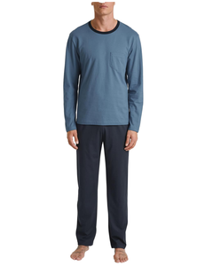Conjunto de Pijama de Manga Larga para Hombre, Color Sólido, Tejido de Algodón, Ropa de Dormir con Bolsillo, Estilo Casual para Otoño - Product Image 1