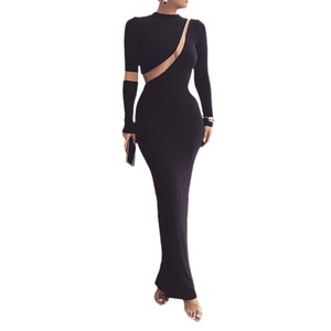 White Long Sleeve Cut-Out Bodycon Dress Round Neck Full Length <b>Elastic</b> Stretch Evening Dress Women's Fashion - Product Image 5