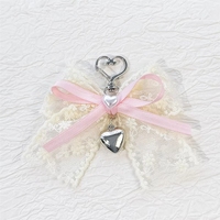 Pendentif Cœur avec Nœud en Dentelle et Bouton, Breloque Décorative Mignonne pour Porte-clés