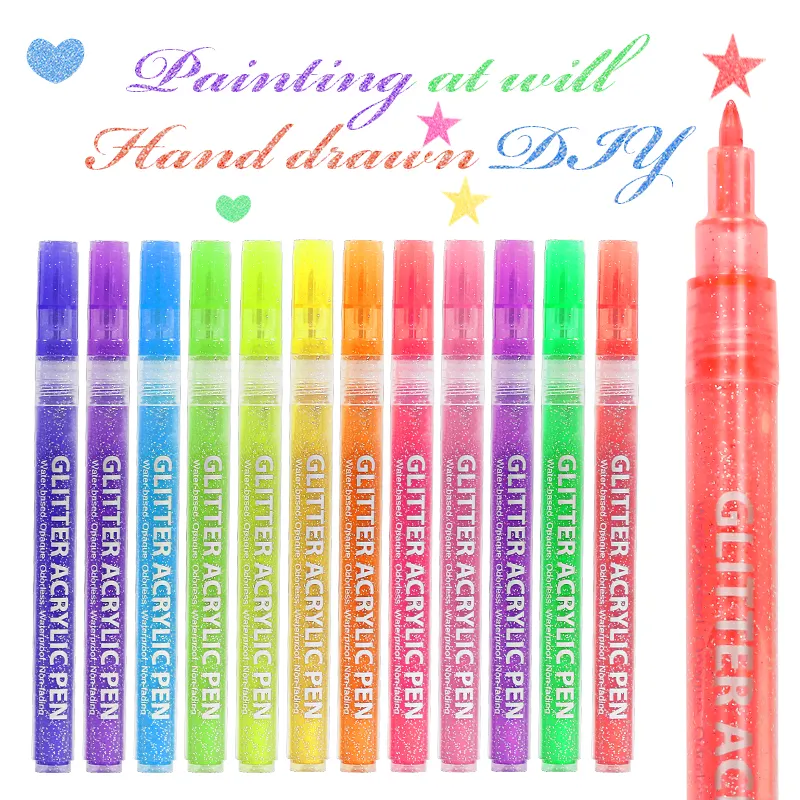 12colors Neon Fluorescent Colors Super Sparkly Glitter Markers Glitter Coloring Glitter Acrylic Markers