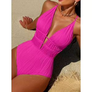 Maillot de bain une pièce pour <span class=keywords><strong>femme</strong></span>, col en V profond, côtelé, à nouer, sexy, coupe haute, maillot de bain à dos croisé - Product Image 2