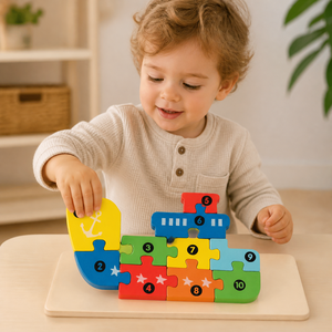 Puzzle en <span class=keywords><strong>bois</strong></span> chiffres de 1 à 10, puzzle bateau pour enfants, apprentissage précoce, entraînement au comptage, OEM personnalisé, vente en gros - Product Image 5