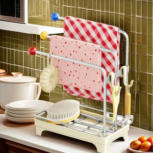 Organisateur d'évier de cuisine en acier inoxydable 2-en-1 mural et de comptoir, porte-serviettes avec égouttoir rotatif, sans perçage, vente en gros - Product Image 5